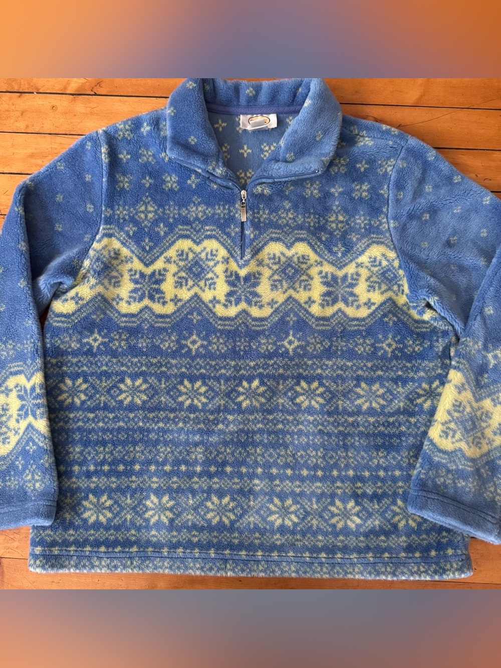 Vintage 90s y2k Talbots Blue green Snowflake 1/4 quarter Zip Fleece pullover